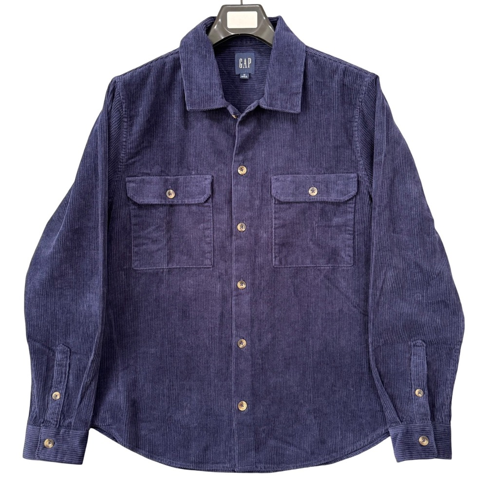 GAP Corduroy Shirt Blue Mens Medium Long Sleeve Flap Pockets